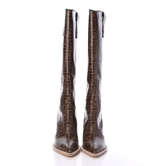 In Search of Fendi FF Zucca Tall Western Cowboy Boots - Picture 2 of 4